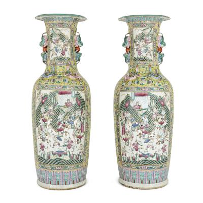 Pair of large Canton style Chinese porcelain vases