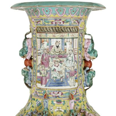 Pair of large Canton style Chinese porcelain vases