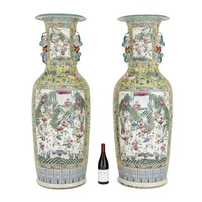 Pair of large Canton style Chinese porcelain vases