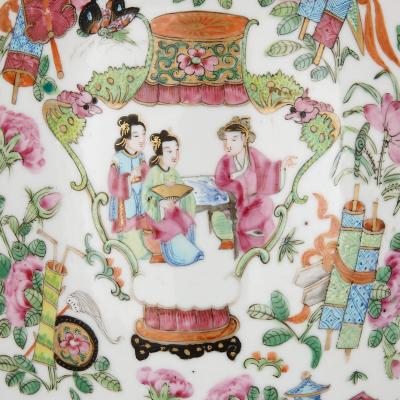 Pair of large Canton style famille rose porcelain vases