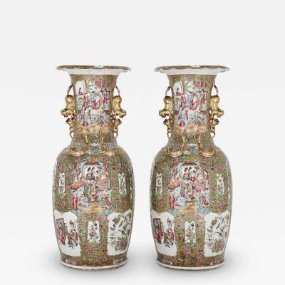 Pair of large Chinese Canton famille verte ormolu mounted porcelain vases