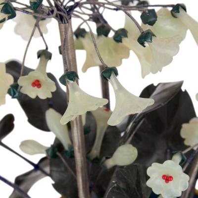 Pair of large Chinese hardstone jade and cloisonn enamel flower models