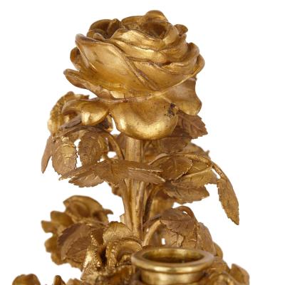 Pair of large Louis XVI style gilt bronze mounted fluorspar candelabra