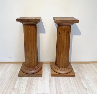 Pair of large Neoclassical Columns Pine Wood France circa 1910