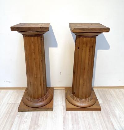 Pair of large Neoclassical Columns Pine Wood France circa 1910
