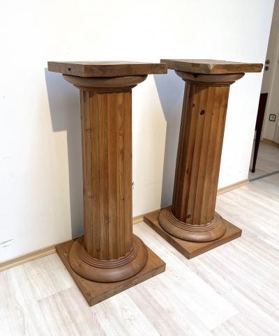 Pair of large Neoclassical Columns Pine Wood France circa 1910