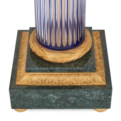 Pair of large Neoclassical style glass marble and ormolu pedestals