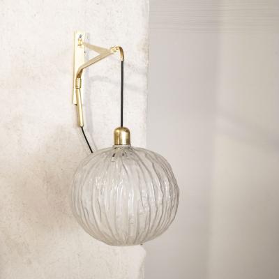 Pair of large brass and glass wall sconces 1960s