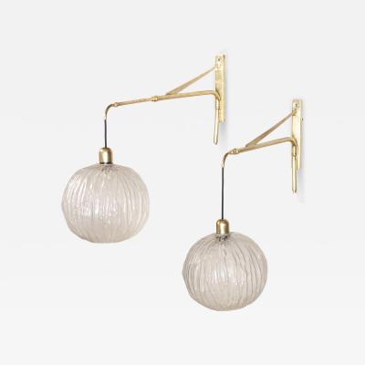 Pair of large brass and glass wall sconces 1960s
