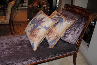 Pair of large custom Zoffany silk cushions pillows