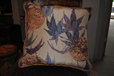 Pair of large custom Zoffany silk cushions pillows