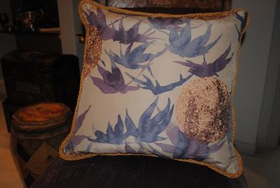 Pair of large custom Zoffany silk cushions pillows