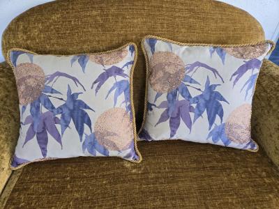 Pair of large custom Zoffany silk cushions pillows
