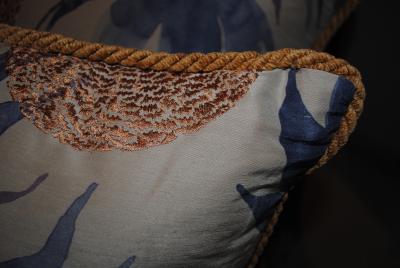 Pair of large custom Zoffany silk cushions pillows