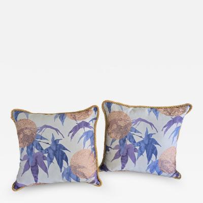 Pair of large custom Zoffany silk cushions pillows