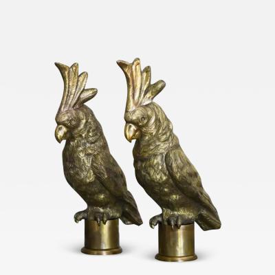 Pair of large embossed brass parrots handcrafted Molto Editions