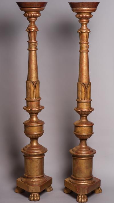 Pair of large gilded wood candle holders Italy middle of the 19th century