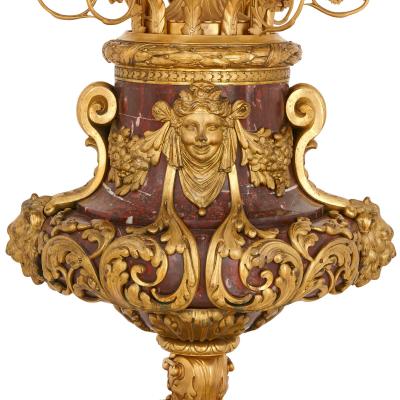 Pair of large gilt bronze and marble candelabra