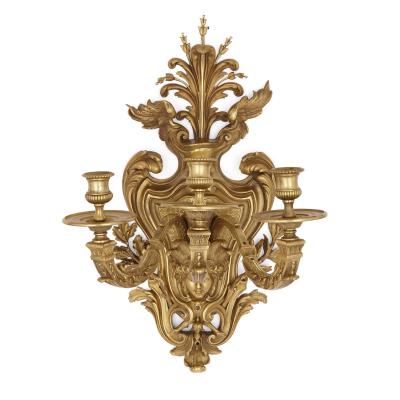 Pair of large gilt bronze sconces in the R gence style