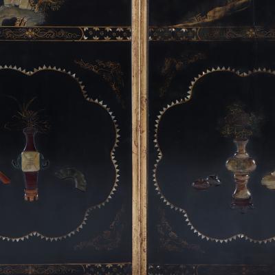 Pair of large gilt iron coffee tables with Chinese decorated tops C 1940