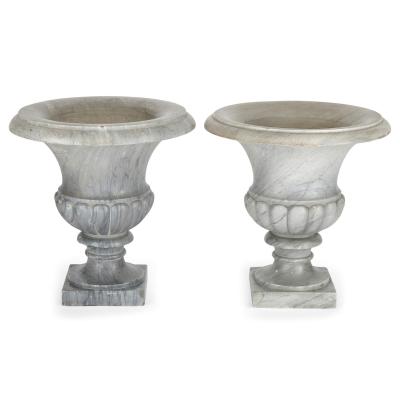 Pair of large grey marble Neoclassical Campana form garden vases