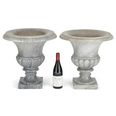 Pair of large grey marble Neoclassical Campana form garden vases