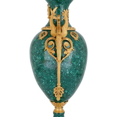 Pair of large malachite and ormolu mounted Empire style vases
