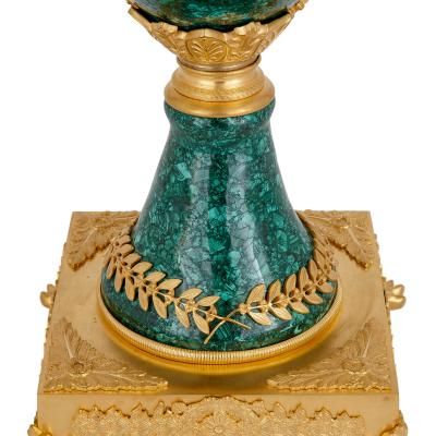 Pair of large malachite and ormolu mounted Empire style vases