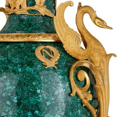 Pair of large malachite and ormolu mounted Empire style vases