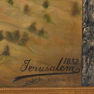 Pair of large paintings of Jerusalem from the Mount of Olives