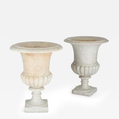 Pair of large white marble Neoclassical Campana form garden urns