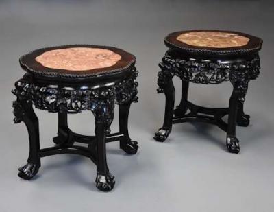 Pair of late 19th century Chinese hardwood pot stands or low tables