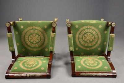 Pair of late 19thc French Empire style mahogany fauteuils