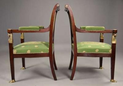 Pair of late 19thc French Empire style mahogany fauteuils