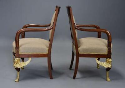 Pair of late 19thc French mahogany fauteuils in the Empire style