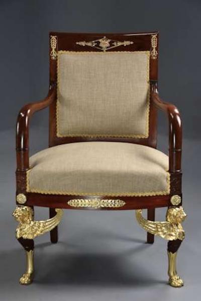 Pair of late 19thc French mahogany fauteuils in the Empire style