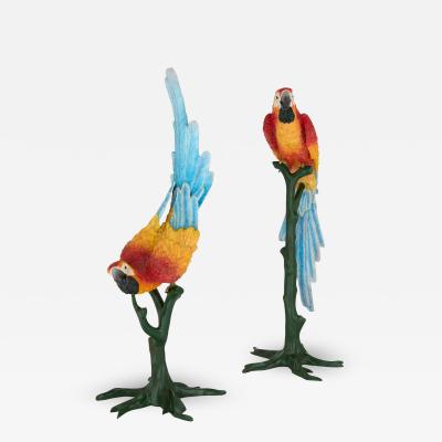 Pair of life size painted bronze parrots