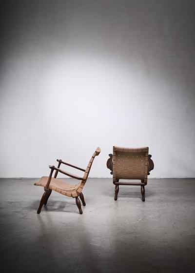 Pair of lounge chairs with webbed seating Sweden 1940s
