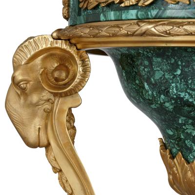 Pair of malachite and gilt bronze stands in the Neoclassical style