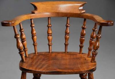 Pair of mid 19th century birch smokers bow Windsor or Captain s chairs