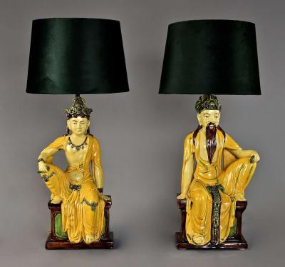 Pair of mid 20th century Italian table lamps of Chinese Ming style figures