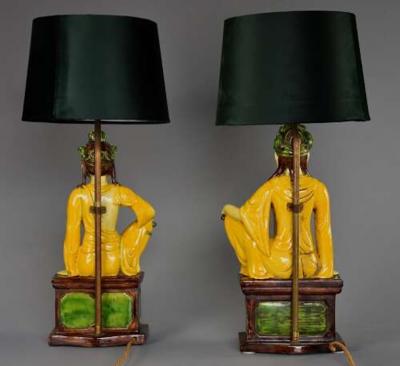 Pair of mid 20th century Italian table lamps of Chinese Ming style figures