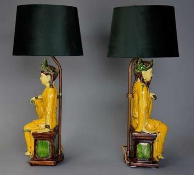 Pair of mid 20th century Italian table lamps of Chinese Ming style figures