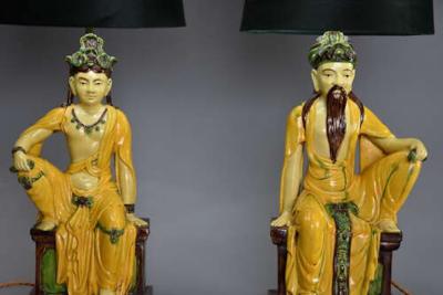 Pair of mid 20th century Italian table lamps of Chinese Ming style figures