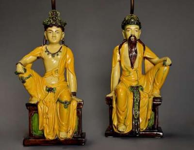 Pair of mid 20th century Italian table lamps of Chinese Ming style figures
