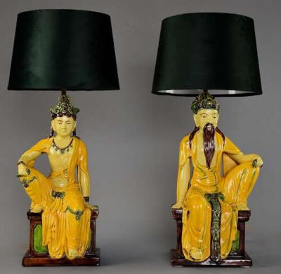 Pair of mid 20th century Italian table lamps of Chinese Ming style figures