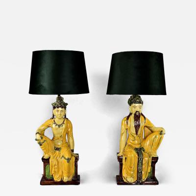 Pair of mid 20th century Italian table lamps of Chinese Ming style figures