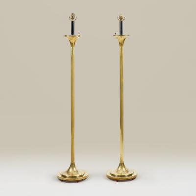 Pair of mid century brass standing floor lights