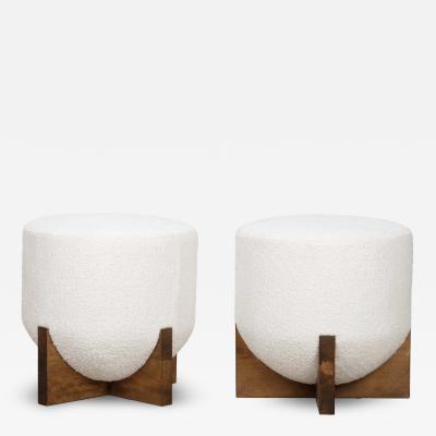 Pair of mid century italian boucle and wood stools