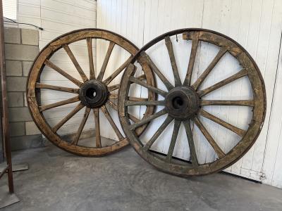 Pair of monumental wagon wheels from France